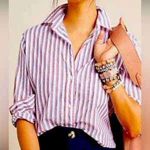 Grayson Hero Button Up Shirt Cotton Striped Blouse Women Size S 2 Frank Eileen